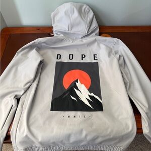DOPE Light Gray Winter Jacket with Mountain and Sun Graphic